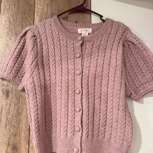 Pink Cable Knit Short Sleeve Sweater